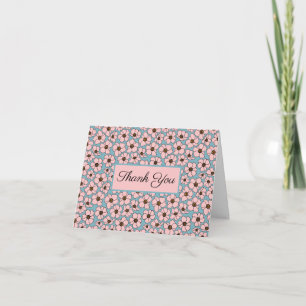 Boho Roze Bloemen Op Tealblauw Bedankkaart