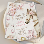 Boho Roze Bloemen Paard Zadelen Up Verjaardag Kaart