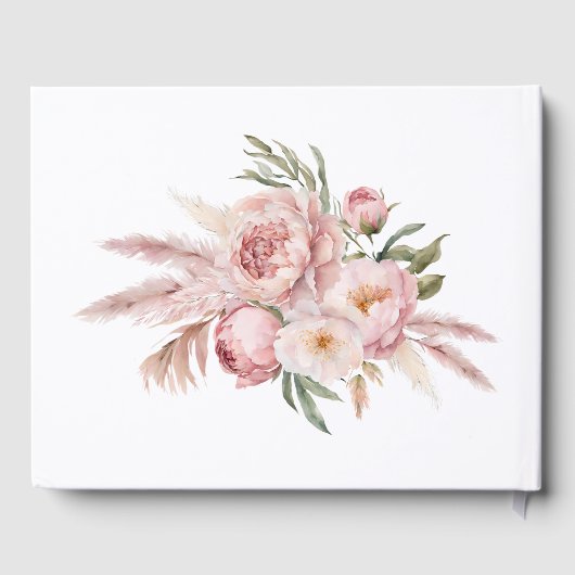Boho roze bloemen pampas gras bruiloft gastenboek (Achterkant)