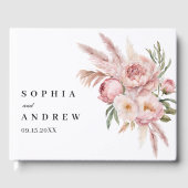Boho roze bloemen pampas gras bruiloft gastenboek (Voorkant)