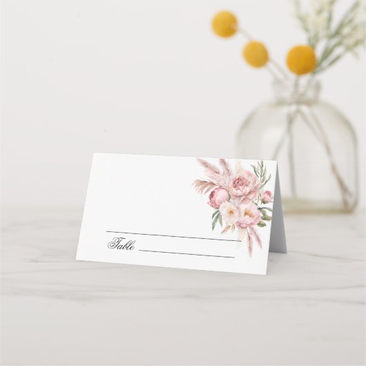 Boho roze bloemen pampas gras bruiloft plaats kaar plaatskaartje (Voorkant)