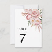 Boho roze bloemen pampas gras tafel nummers 7 kaart (Voorkant)