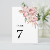 Boho roze bloemen pampas gras tafel nummers 7 kaart (Staand voorkant)