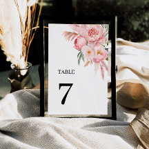 Boho roze bloemen pampas gras tafel nummers 7