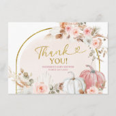 Boho Roze Bloemen Pompoen Dank u kaart (Voorkant)