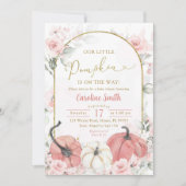 Boho Roze Bloemen Pompoen Herfst Baby shower Kaart (Voorkant)