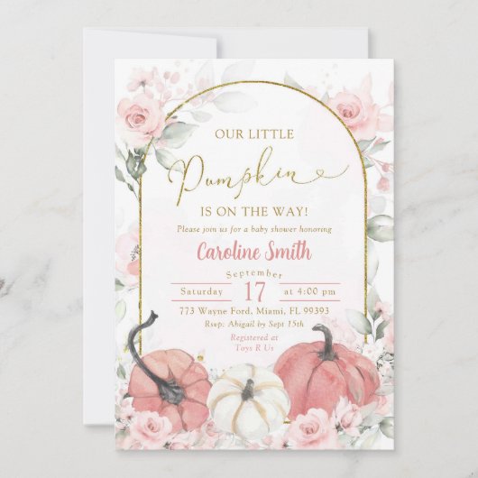 Boho Roze Bloemen Pompoen Herfst Baby shower Kaart (Voorkant)