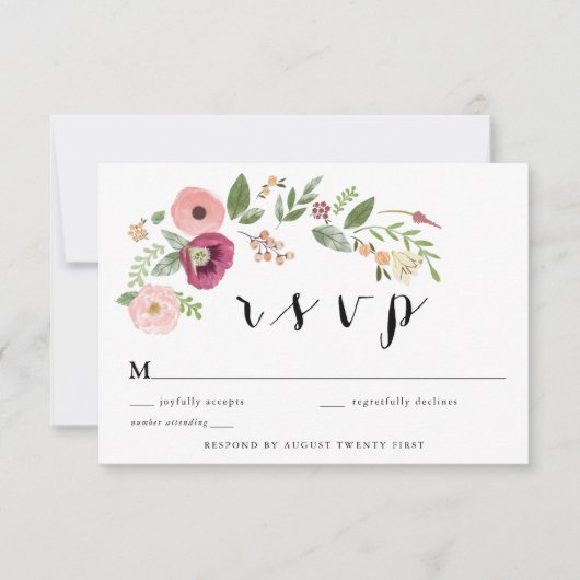 Boho Roze Bloemen RSVP behuizing kaart (Voorkant)
