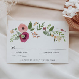 Boho  Roze Bloemen RSVP behuizing kaart