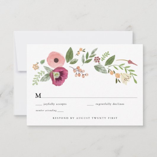 Boho  Roze Bloemen RSVP behuizing kaart (Voorkant)