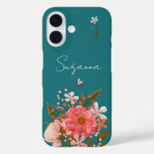 Boho Roze Bloemen Script Personaliseer Naam Case-Mate iPhone Case (Achterkant)