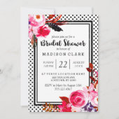 Boho roze Bloemen & Stippen bruidsdouche Uitnodigi Kaart (Voorkant)