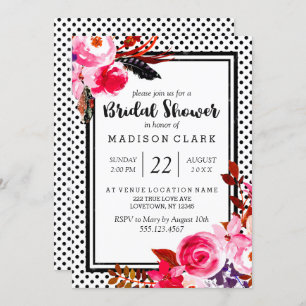 Boho roze Bloemen & Stippen bruidsdouche Uitnodigi Kaart
