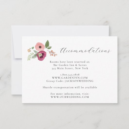 Boho  Roze Bloemen Trouwdetails Kaart (Voorkant)