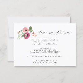 Boho  Roze Bloemen Trouwdetails Kaart