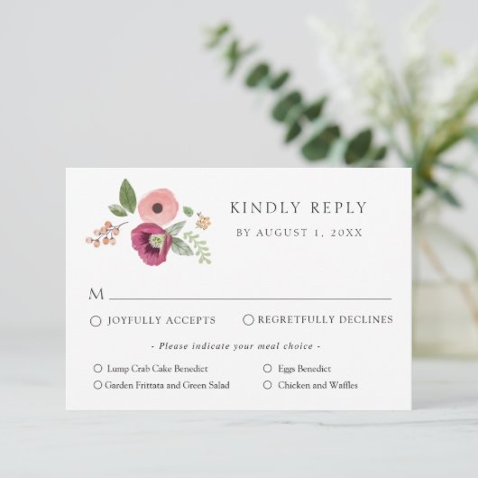  Boho Roze Bloemen Wedding Response Kaart (Staand voorkant)