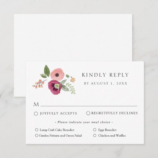 Boho Roze Bloemen Wedding Response Kaart (Voorkant / Achterkant)