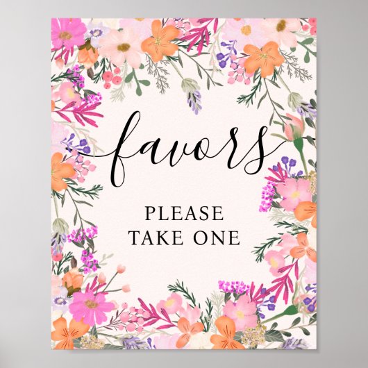 Boho Roze Bloemen Wildflowers Favors Vrijgezellenf Poster (Voorkant)