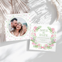 Boho roze bloemenbewaring De Datum foto uitnodigin