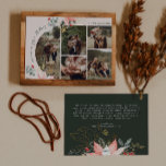 Boho roze bloemenboog vreugde in alle dingen vijf  feestdagenkaart<br><div class="desc">Deze boho roze bloemenboogvreugde in alles vijf foto vakantiepas heeft een grillig en elegant ontwerp met levendige waterverf-afbeeldingen van rode en roze poinsettia's en delicaat wintergroen. Met chique botanische elementen zoals dennen-, hulst- en winterbessen, voegt het kleurrijke palet van de kaart, inclusief stoffig roos en gouden accenten, een boho-touch toe...</div>