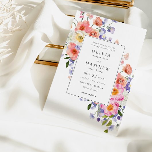 Boho roze bloemenbruiloft kaart