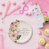Boho Roze Bloemengebak Champagne Brunch & Bruisend Papieren Bordje (Feest)