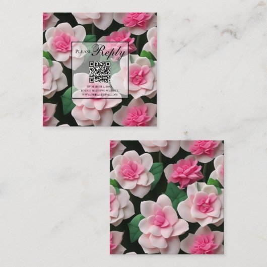  boho roze bloemengroen QR code Informatiekaartje (Voorkant / Achterkant)