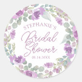 Boho Roze Bloemenkrans Bruidsdouche Ronde Sticker (Voorkant)