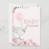 Boho roze bloemenolifant ballon Baby shower Kaart (Achterkant)