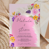 Boho roze bloemenpampas woestijnboog bruiloft kaart