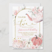 Boho roze bloemenpompoenthee voor twee Herfsten Kaart (Voorkant)