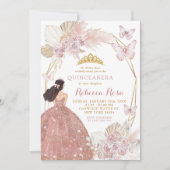 Boho roze bloemenvlinder prinses quinceañera kaart (Voorkant)