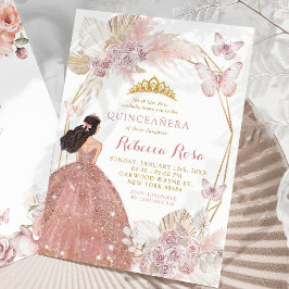 Boho roze bloemenvlinder prinses quinceañera kaart