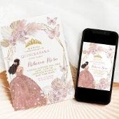 Boho roze bloemenvlinder prinses quinceañera kaart