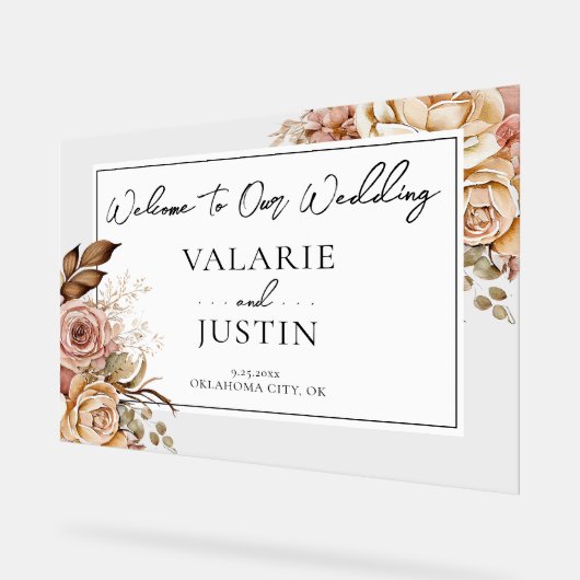 Boho roze bloemenwelkom bruiloft acryl bord (Hoek)
