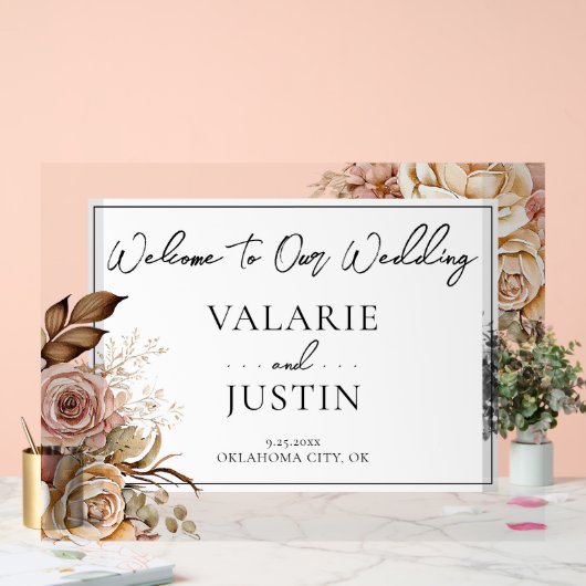 Boho roze bloemenwelkom bruiloft acryl bord (Huwelijk)