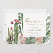 BOHO ROZE BLOEMENWOESTIJN CACTUS LOOF WATERVERF S SAVE THE DATE (Voorkant)