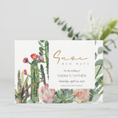 BOHO ROZE BLOEMENWOESTIJN CACTUS LOOF WATERVERF S SAVE THE DATE (Staand voorkant)