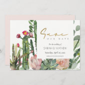 BOHO ROZE BLOEMENWOESTIJN CACTUS LOOF WATERVERF S SAVE THE DATE (Voorkant / Achterkant)