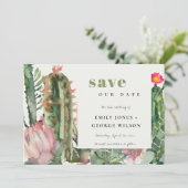 BOHO ROZE BLOEMENWOESTIJN CACTUS LOOFWERK WATERVER SAVE THE DATE (Staand voorkant)