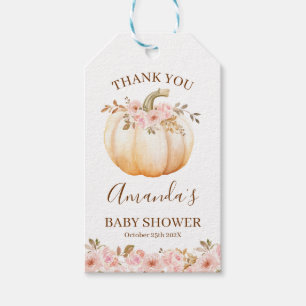 Boho roze bloemig klein pompoen Baby shower Cadeaulabel
