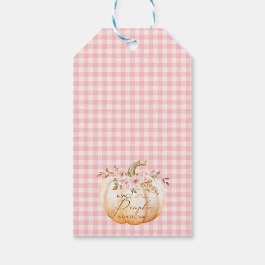 Boho roze bloemig klein pompoen Baby shower Cadeaulabel (Achterkant)