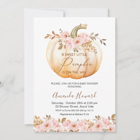 Boho roze bloemig klein pompoen Baby shower Kaart (Voorkant)