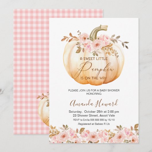 Boho roze bloemig klein pompoen Baby shower Kaart (Voorkant / Achterkant)