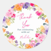 Boho roze bloemige bedank je bruidsdouche ronde sticker (Voorkant)