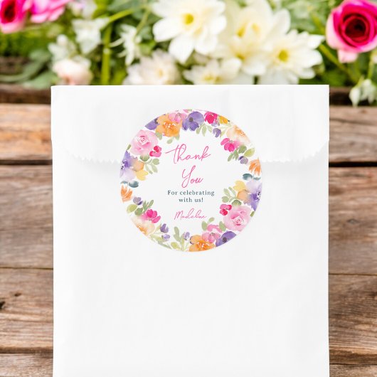 Boho roze bloemige bedank je bruidsdouche ronde sticker