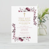Boho Roze Bloemige Botanische Eerste Heilige Commu Kaart (Staand voorkant)