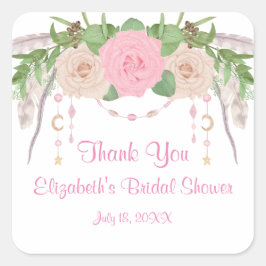 Boho Roze Bloemige Bruiloft Feest Vierkante Sticker