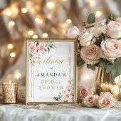 Boho roze bloemige bruiloft welcome bord poster