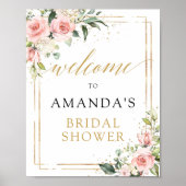 Boho roze bloemige bruiloftsshower welkomstbord poster (Voorkant)